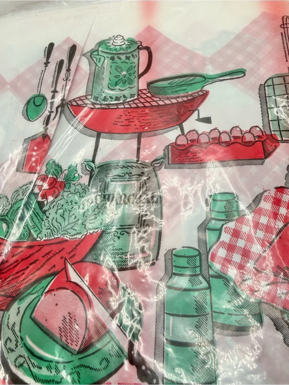 Vintage Carnation Picnic Tablecloth Plastic 54”x 108” Red BBQ Pattern Prop Retro